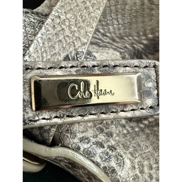 Cole Haan Designer Neutral Snake Print Leather Shoulder Hobo Bag Gold Hardware - Picture 8 of 16